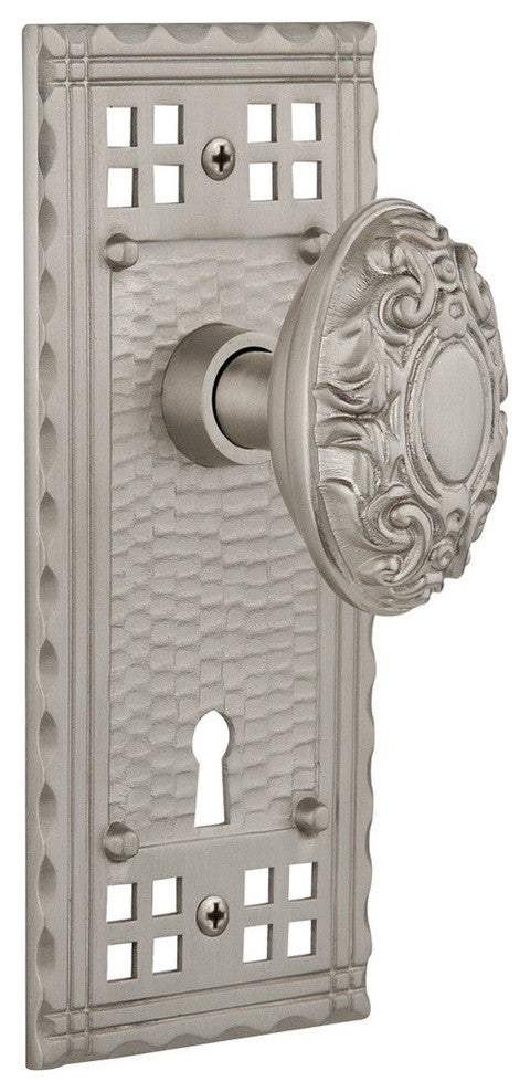 Single Craftsman Plate With Victorian Knob, Satin Nickel