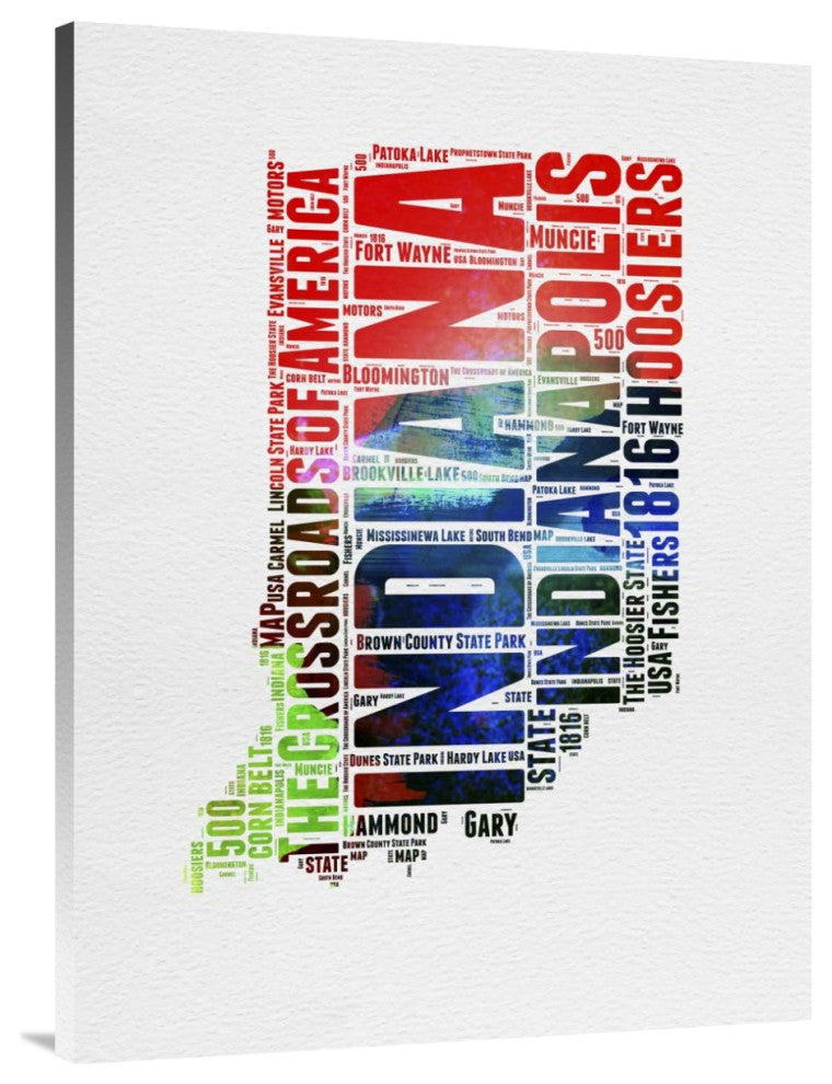 "Indiana Watercolor Word Cloud" Fine Art Print