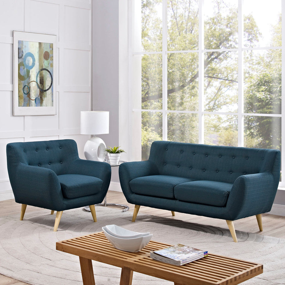 Modern Urban Contemporary Living Room 2-Piece Set, Navy Fabric