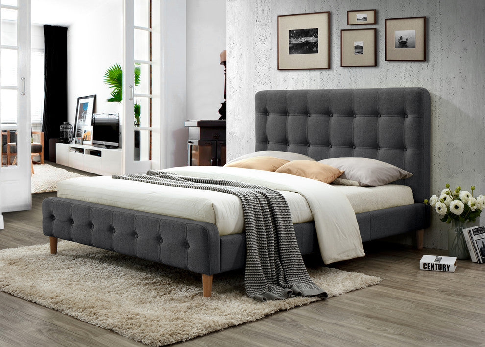Omax Decor Hugo Upholstered Platform Bed, Charcoal