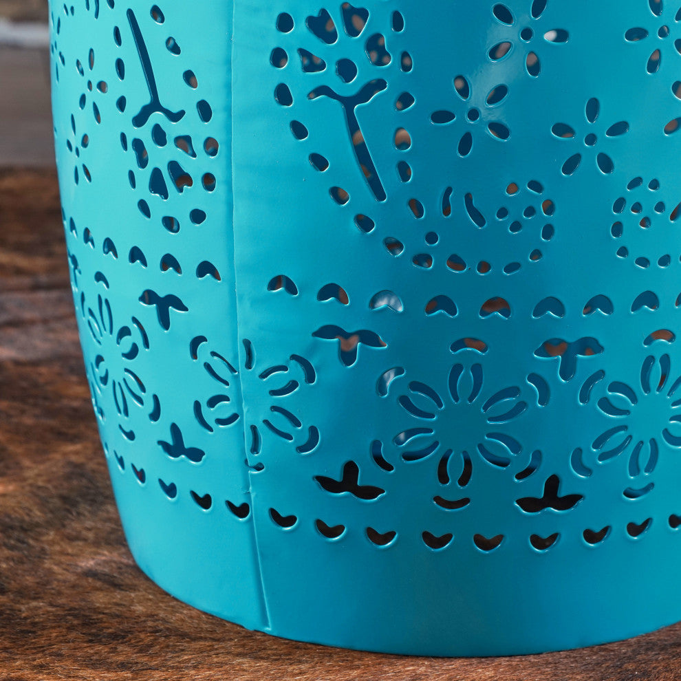 GDF Studio Apple Indoor 12" Lace Cut Iron Side Table, Blue