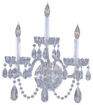 3-Light Sconce, Polished Chrome, Clear Hand-Cut Crystals