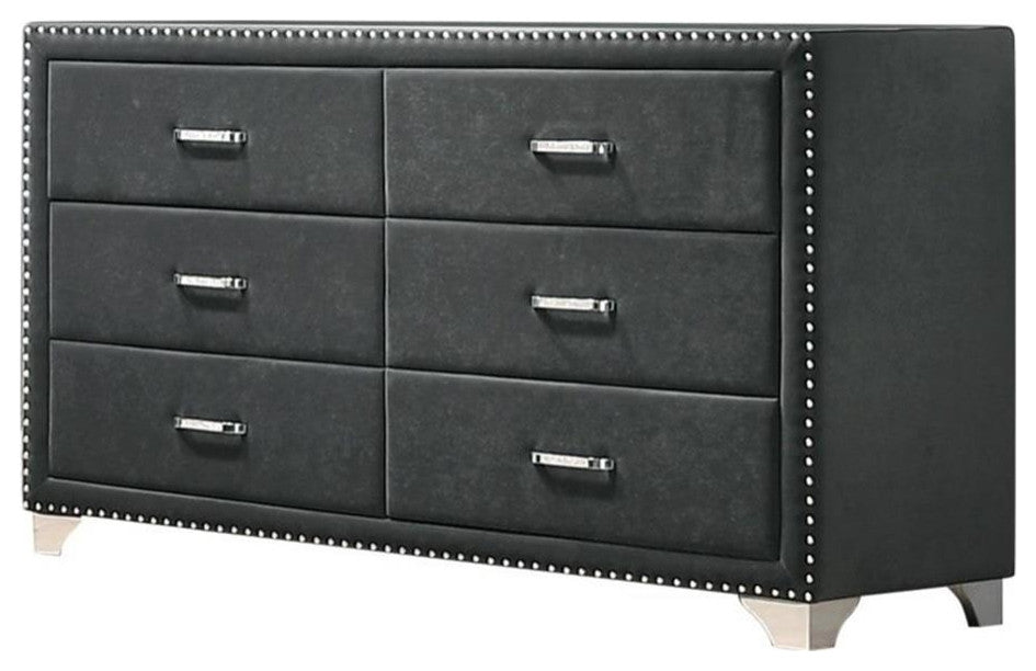 Coaster Melody 6-drawer Contemporary Velvet Upholstered Dresser in Gray