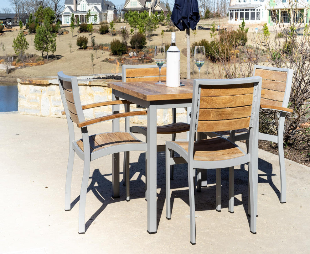 Catalina Teak Outdoor Stacking Dining Chair, Set of 2, Ash Gray