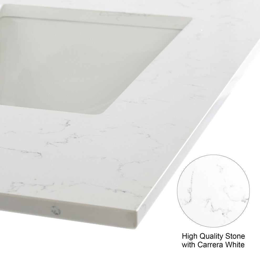 Solid Wood Bathroom Vanity with Quartz Top and cUPC Certified Sink, White, 72 Inch
