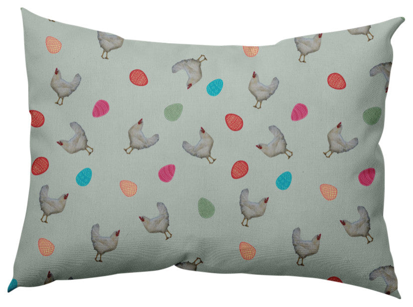 Chickens and Eggs Easter Decorative Lumbar Pillow, Breezeway Green, 14x20"