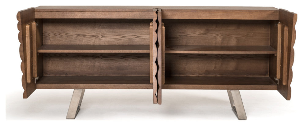 HomeRoots 34" Walnut Wood Veneer and Steel Buffet