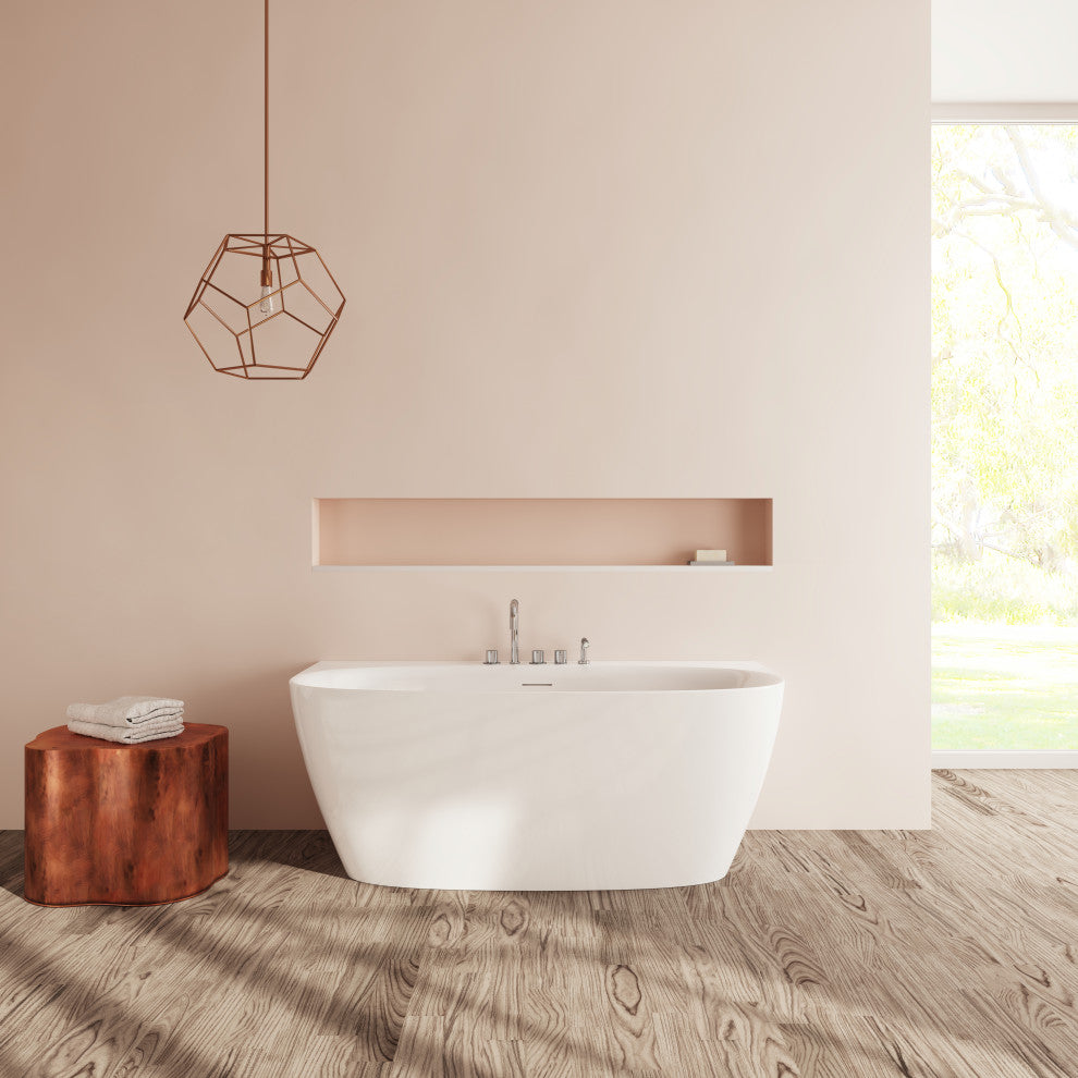 Perlato Palencia 59" Back to Wall Soaking Tub, White