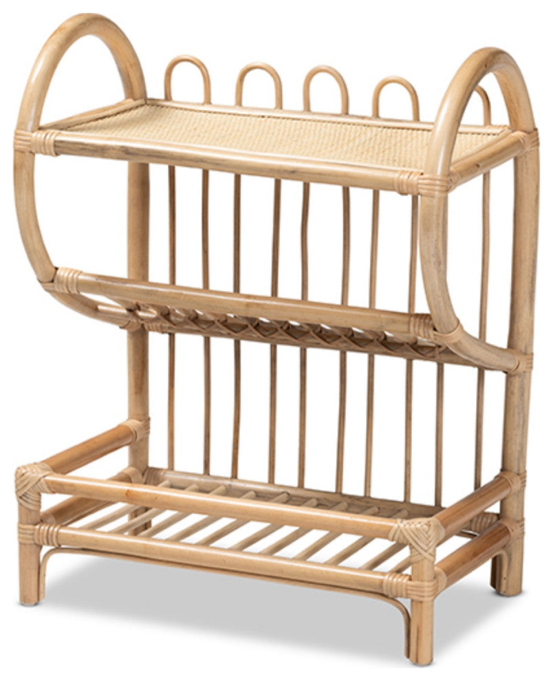 Liora Modern Bohemian Natural Brown Finished Rattan 2-Tier Display Shelf