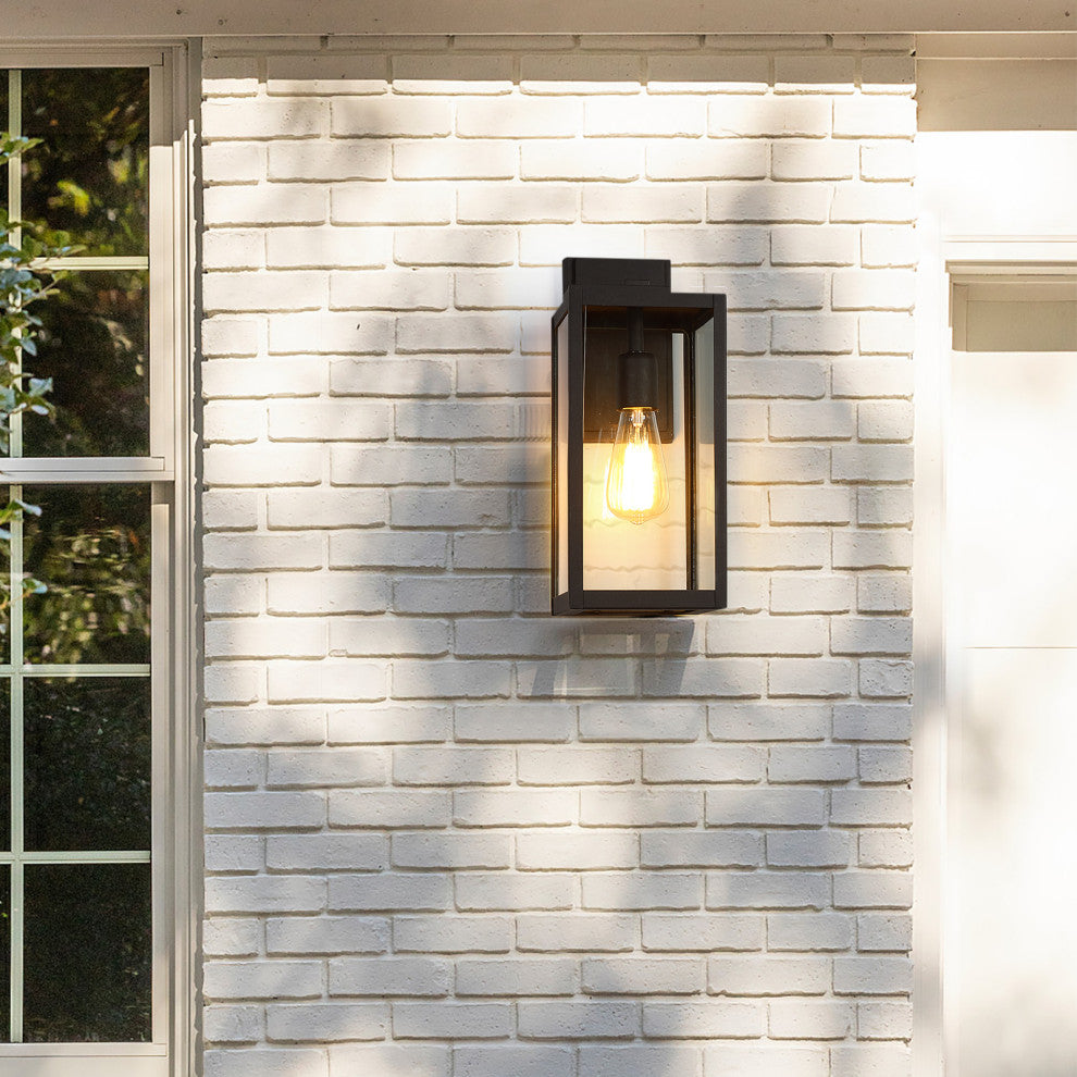 15"H Outdoor Black Modern Wall Lantern Sconce Light