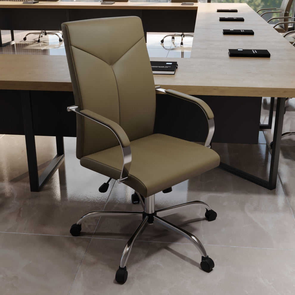 LeisureMod Sonora High-Back Adjustable Leather Conference Chair, Olive Green