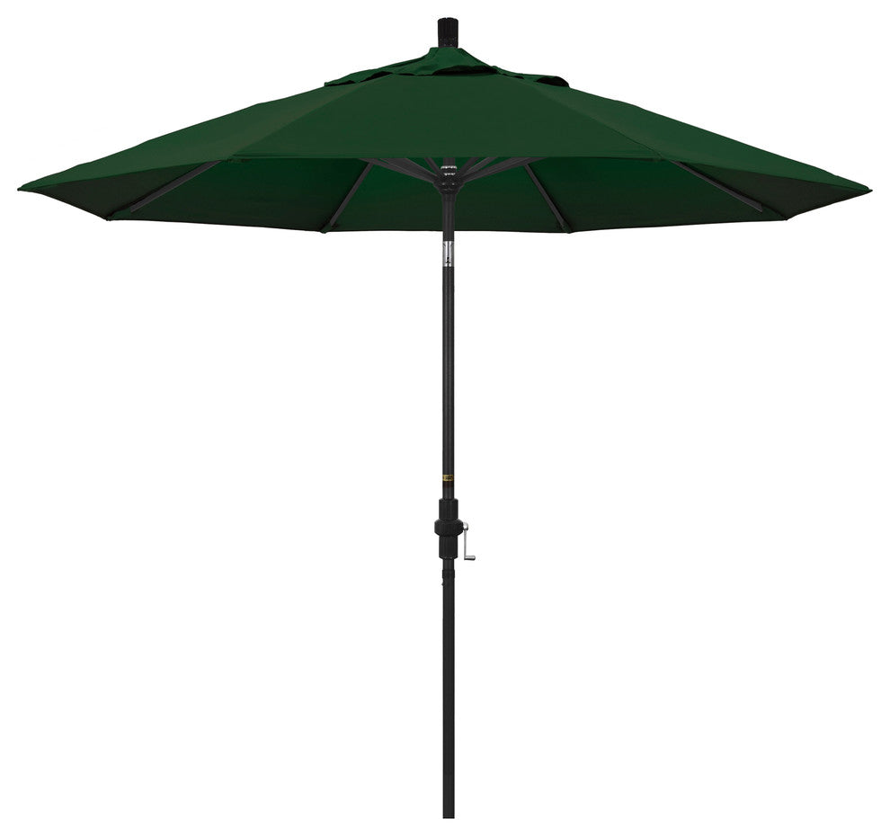 9' Stone Black Collar Tilt Crank Aluminum Umbrella, Hunter Green Pacifica
