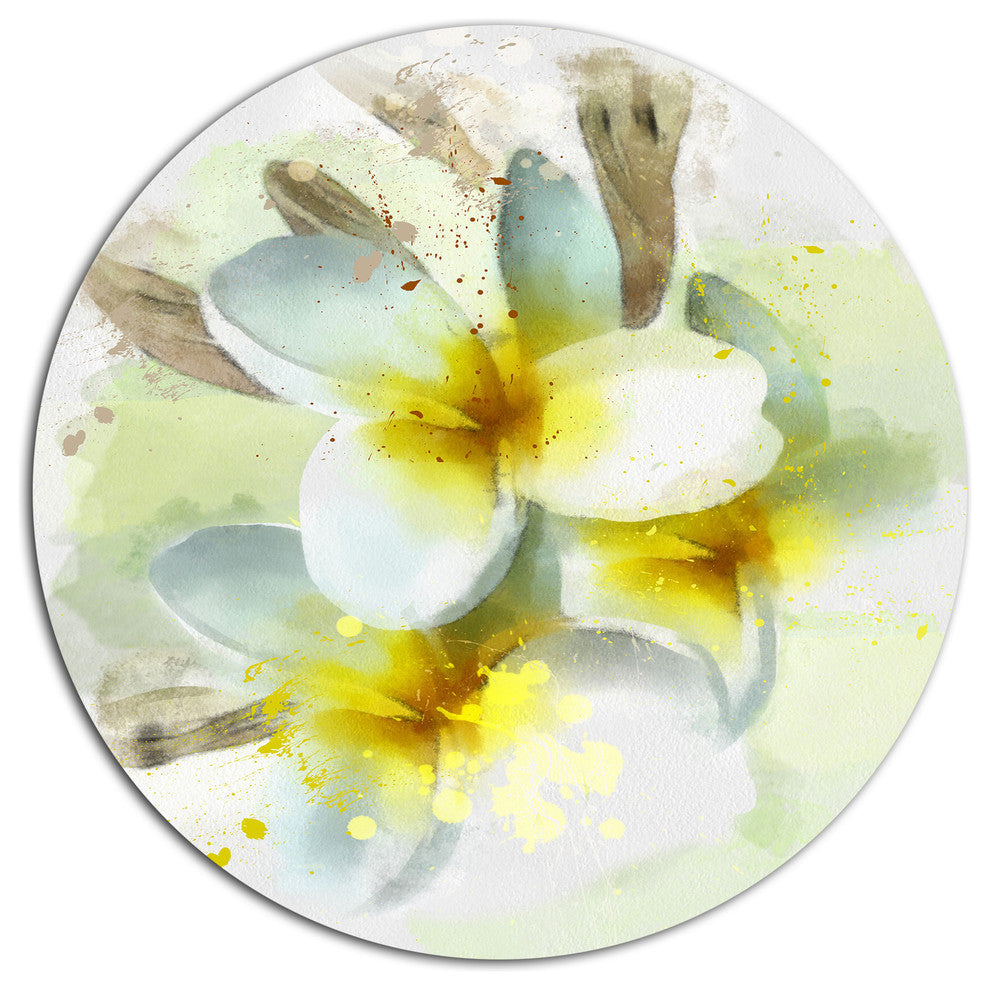 Frangipani Flowers Watercolor, Floral Large Disc Metal Wall Art, 23"