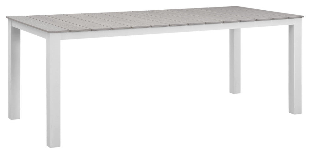 Maine 80" Outdoor Patio Dining Table, White Light Gray