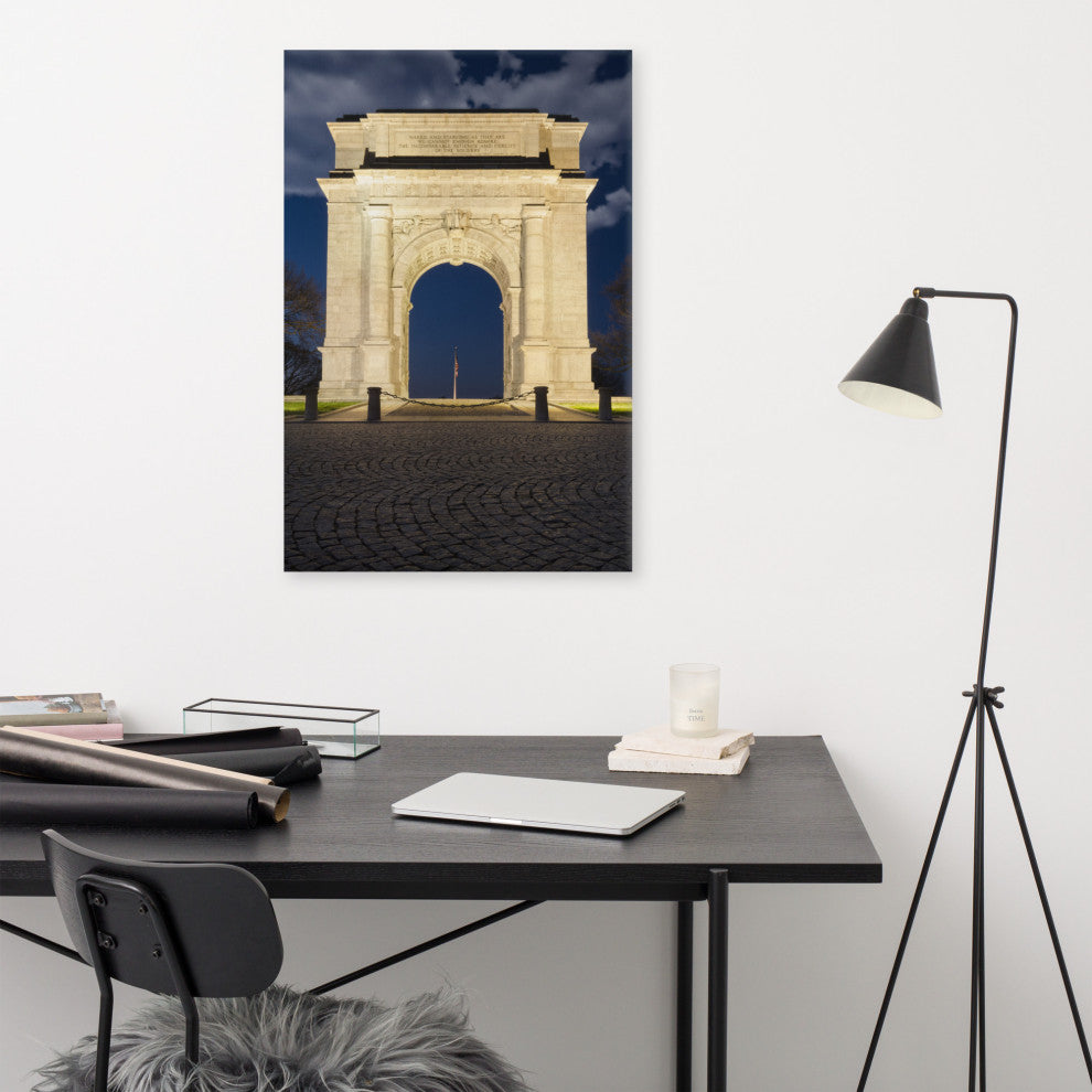 Night Photo at Valley Forge Arch Night Photo Canvas Wall Art Print, 24" X 36"