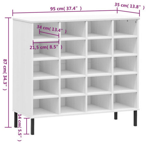 vidaXL Shoe Cabinet Shoe Cubby Shoe Rack with Metal Legs White Solid Pine Wood