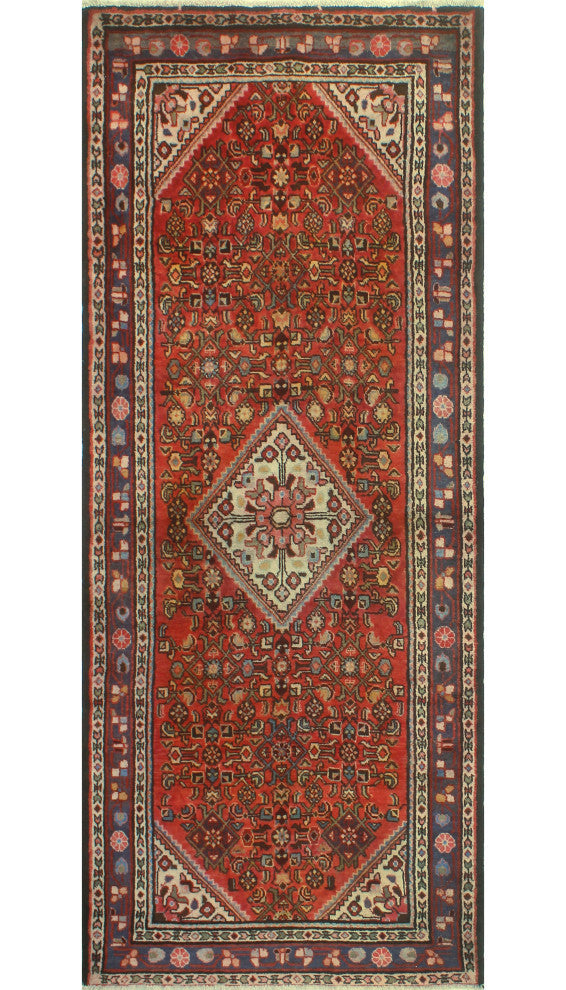 Fine Vintage Distressed Astrid Rust/Blue Runner, 3'9x9'5