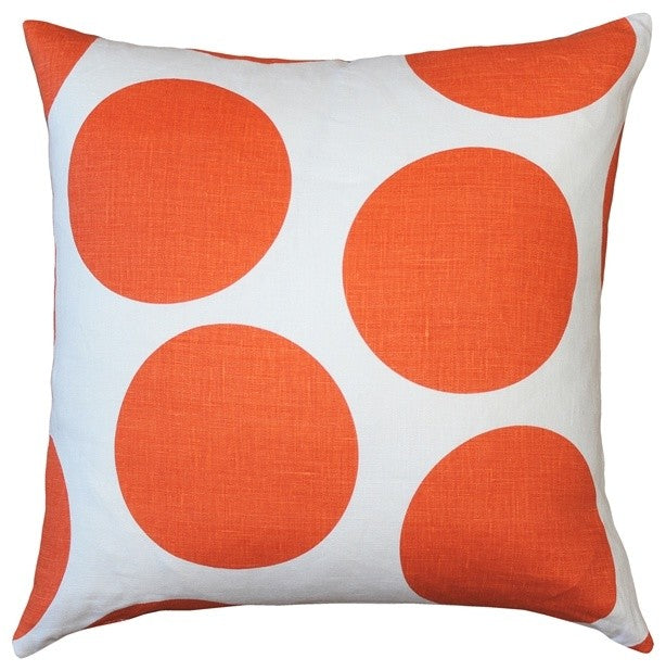 Pillow Decor - Tuscany Linen Orange Circles Throw Pillow 22x22