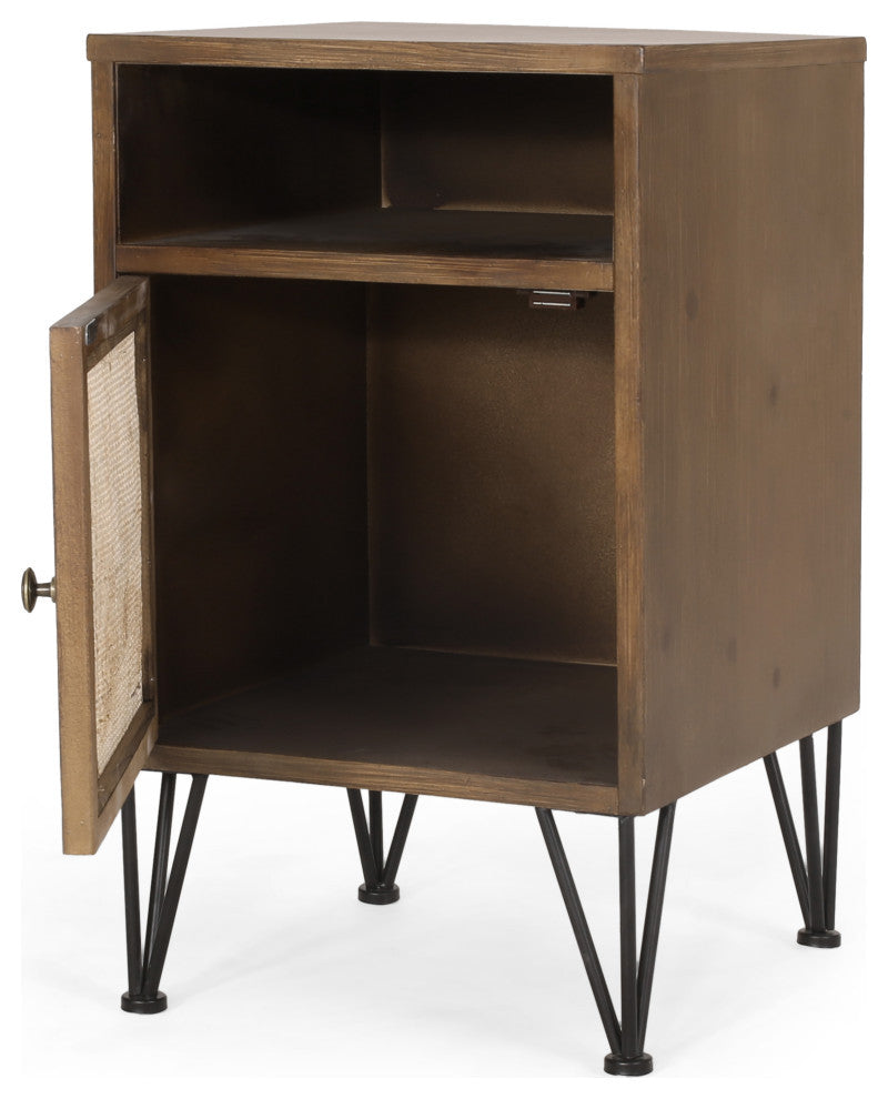 Merlack Contemporary End Table With Storage, Walnut, Natural, and Black