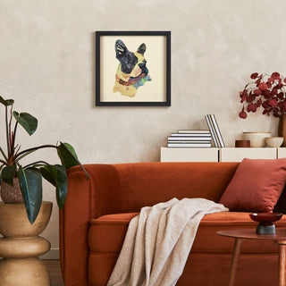 Boston Terrier Dog Dimensional Handmade Collage Wall Art Framed Under Glass