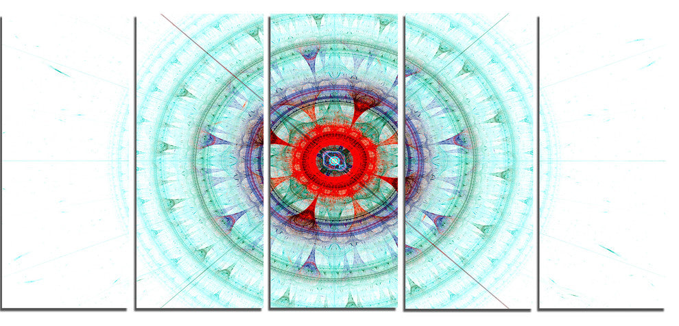 Light Blue Fractal Sphere, Abstract Wall Art Canvas, 60"x28", 5 Panels