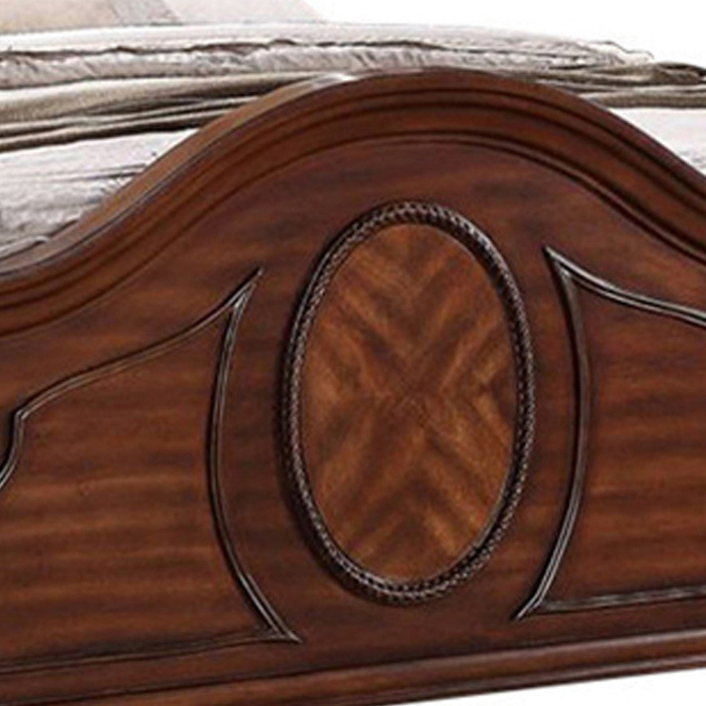 Benzara BM168583 Transitional Wooden E.King Bed With PU HB Floral Design, Finish