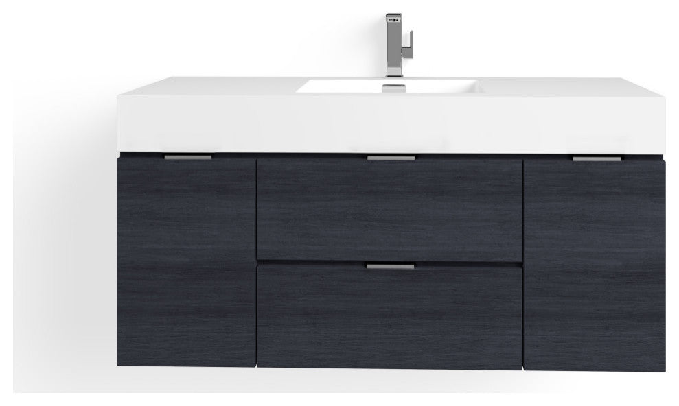 Boutique Bath Vanity, Gray Oak, 48", Single Sink, Wall Mount