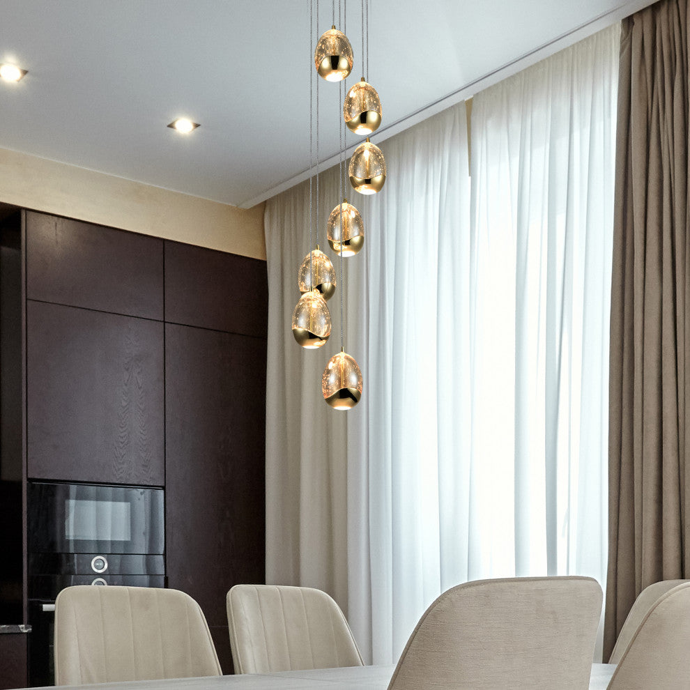 Venezia 7-Light ETL Certified Integrated LED Chandelier Lighting Fixture, Gold