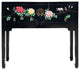 Black Lacquer Flower Graphic 4 Drawers Slim Narrow Foyer Side Table Hcs7347
