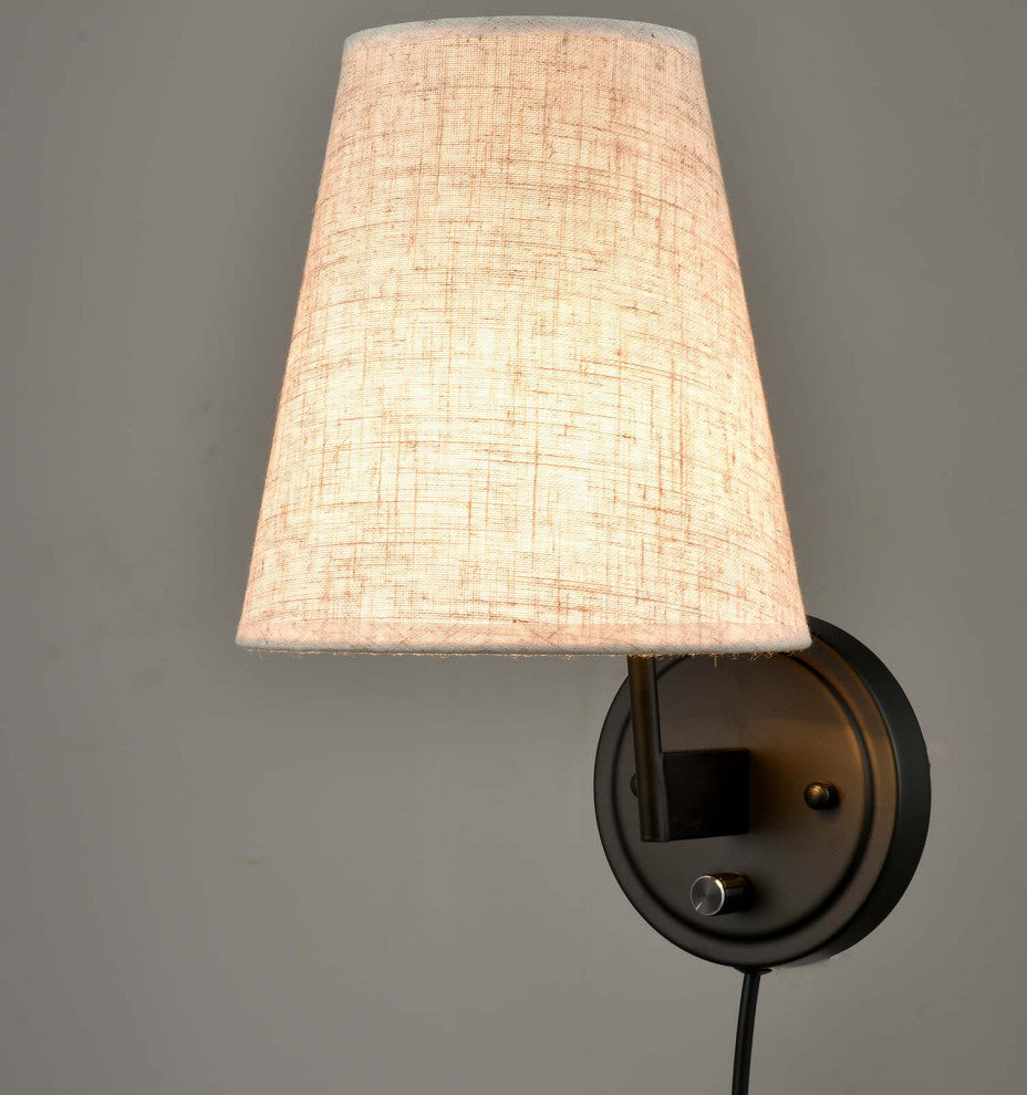 Plug-in Wall Lamp Set of 2 Fabric Shade Wall Sconces Light