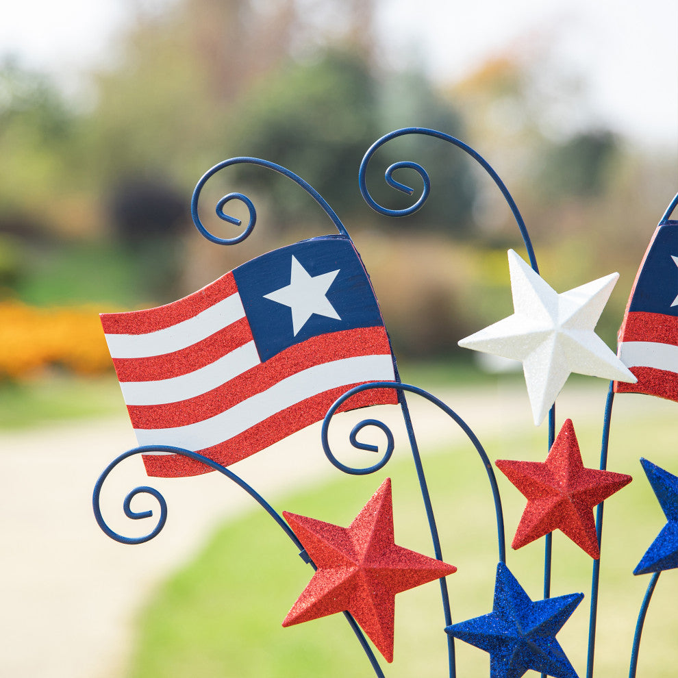 30.25"H Wooden/Metal Patriotic Flags Yard Stake/Wall Decor