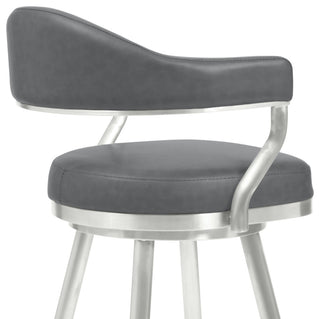 Justin 26" Counter Height Swivel Vintage Grey Faux Leather Bar Stool