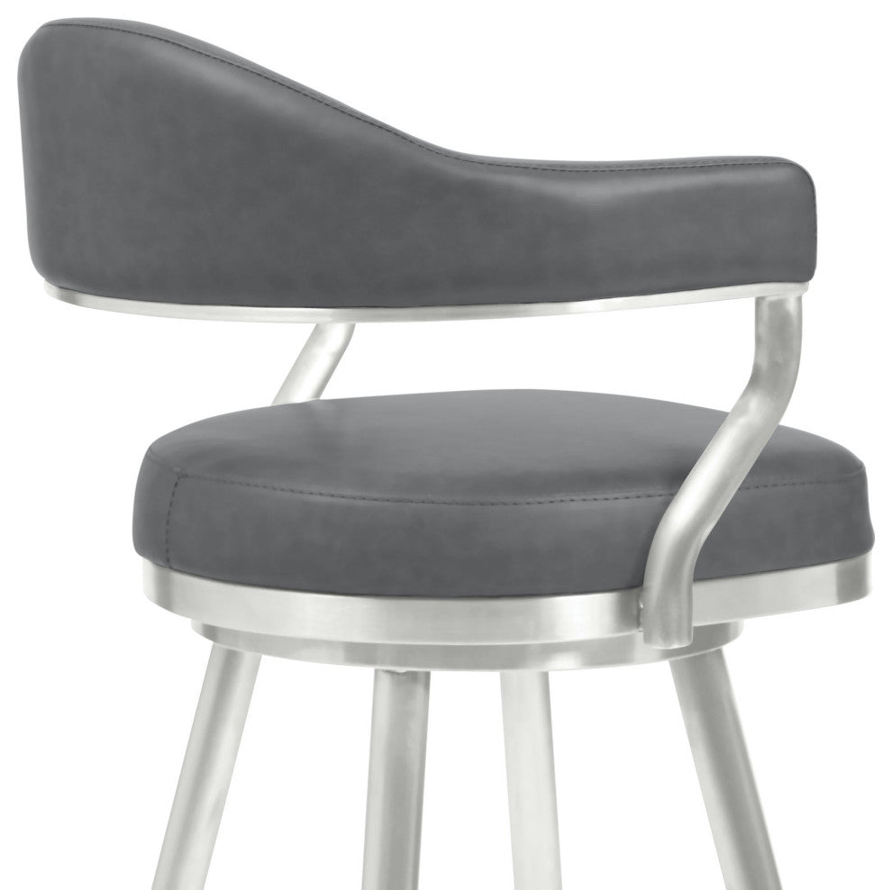 Justin 26" Counter Height Swivel Vintage Grey Faux Leather Bar Stool