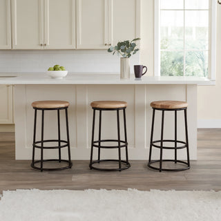24" Mango Wood Counter Height Barstool With Iron Base Brown And Black
