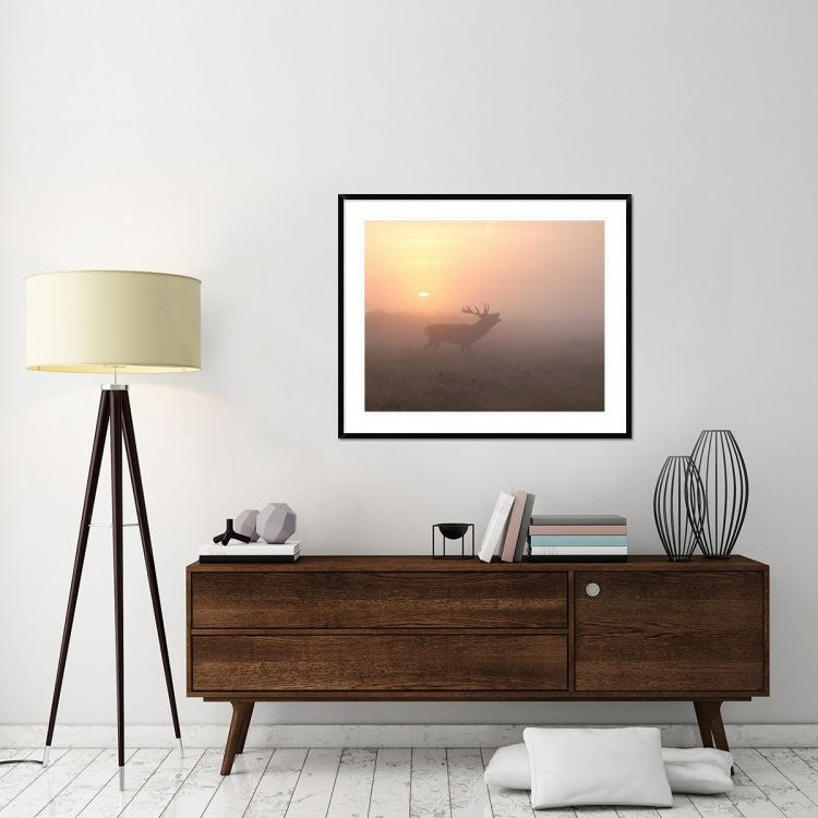 "Misty Morning Stag" Framed Digital Print by Greg Morgan, 44x36"