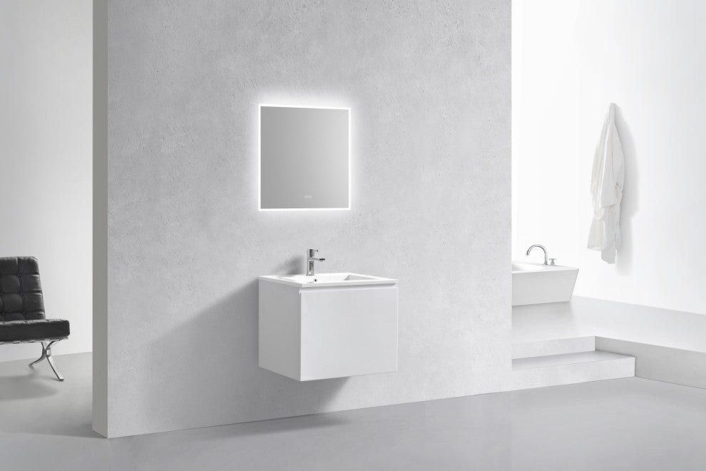 Balli 24" Wall-Mount Modern Bathroom Vanity, High Gloss White