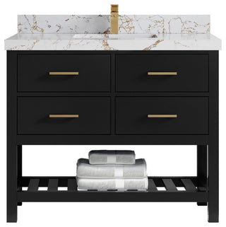 Parker 42" Single Sink Bath Vanity, Black 2" Viola Gold