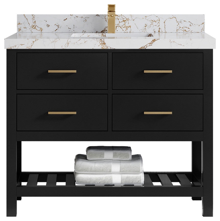 Parker 42" Single Sink Bath Vanity, Black 2" Viola Gold