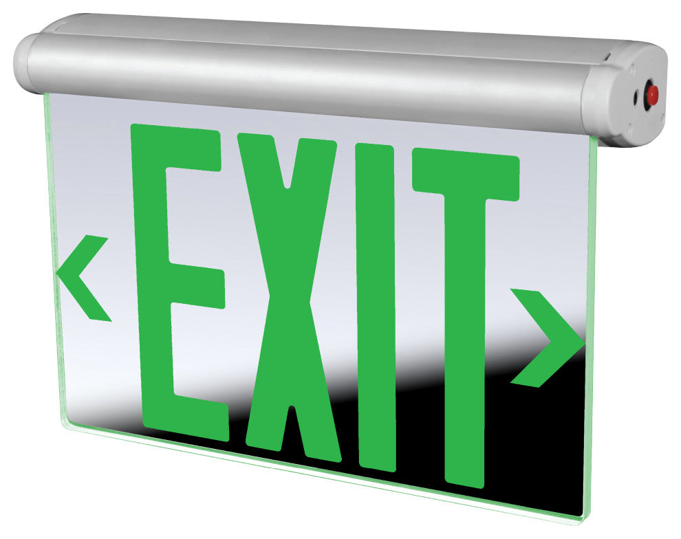 EXL220 Edge-Lit LED Emergency Exit Sign, Green Letters, Mirrored