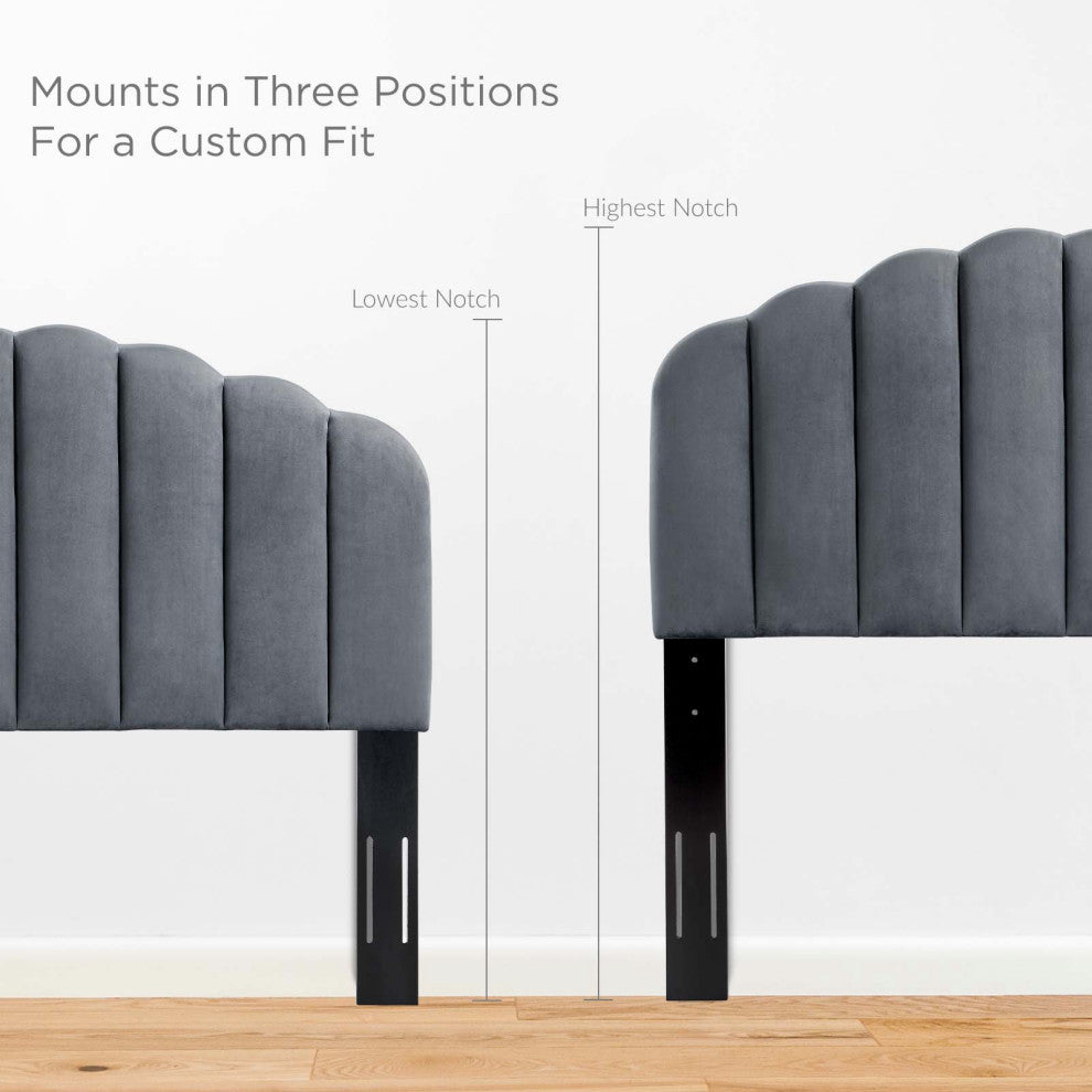 Headboard, Twin Size, Velvet, Dark Gray, Modern Contemporary, Bedroom, Charcoal Gray