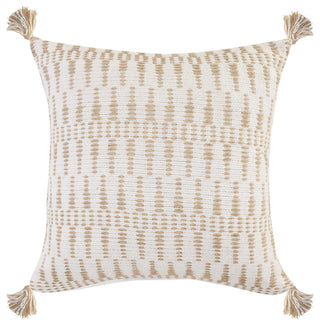 Ivory and Jute Geometric and Tasseled Throw Pillow