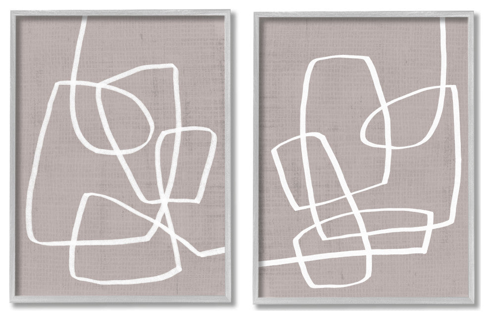 Abstract Busy Line Minimal Boho Design Brown White,2pc, each 16 x 20