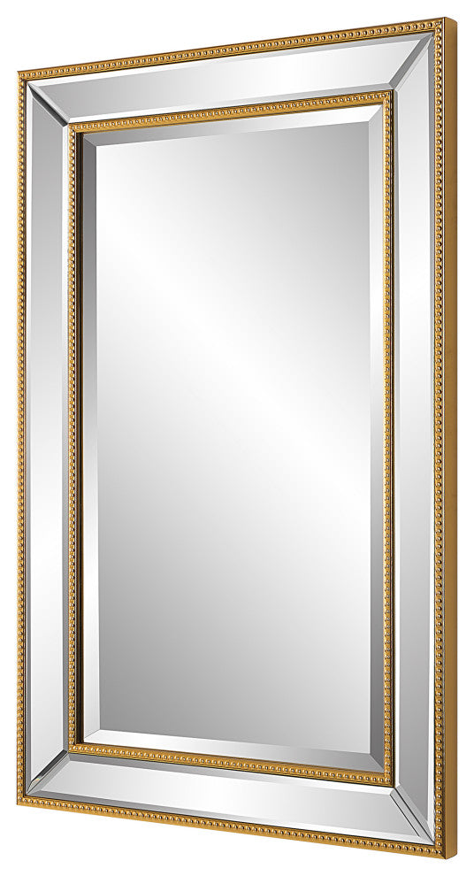 Benzara BM276696 32" Wood Wall Mirror, Beveled Mirror Frame, Gold