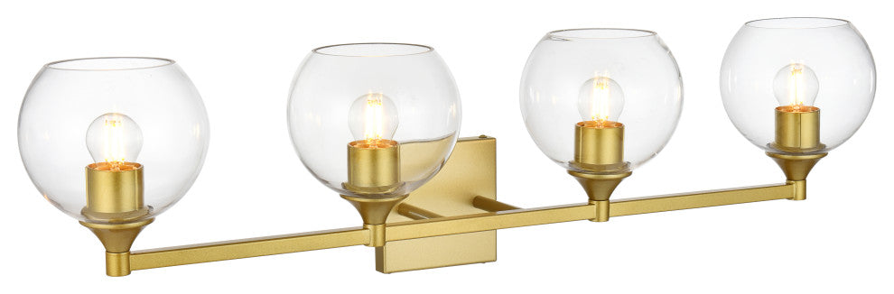 4 Light Brass And Clear Bath Sconce