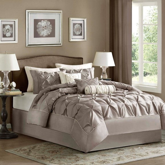 Madison Park Laurel 7 Piece Tufted Comforter Set in Taupe