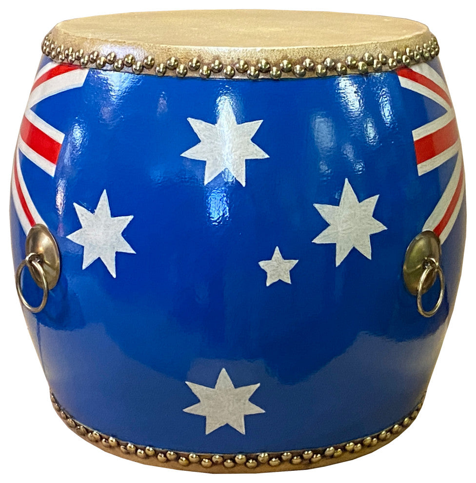Handmade Small Round Low Flag Graphic Drum Shape Table Hcs7414