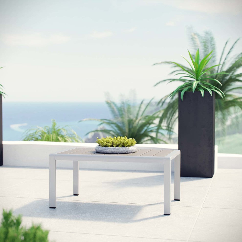 Shore Outdoor Patio Aluminum Coffee Table, Silver Gray