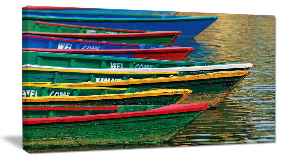 Color Boats on Phewa Lake Nepal, Boat Canvas Art Print, 32"x16"