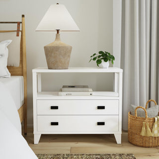 East at Main Wooden 2-Drawer Side Table with Shelf, White