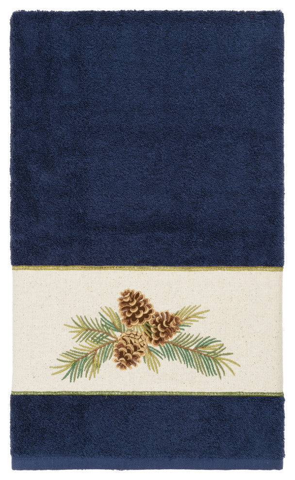 Linum Home Turkish Cotton Pierre 3-Piece Embellished Towel Set, Midnight Blue